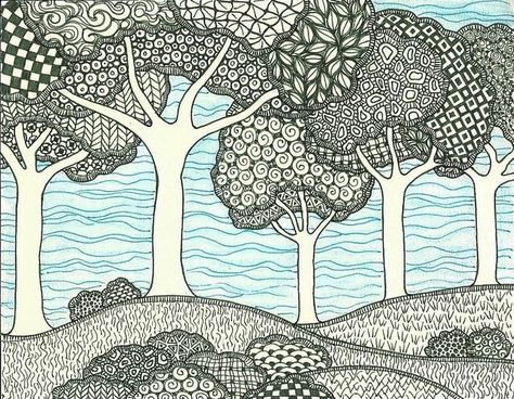 Zentangle Trees, Zantangle Art, Tangle Doodle, Tangle Art, Zentangle Drawings, Doodles Zentangles, Doodle Art Designs, Zen Art, Zentangle Art