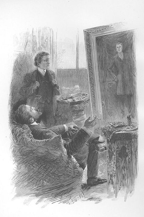 The painter Basil Hallward and the aristocrat Lord Henry Wotton observe the picture of Dorian Gray. The Picture Of Dorian Gray Art, Dorian Gray Painting, Dorian Gray Portrait, Dorian Gray Book, Dorian Grey, The Picture Of Dorian Gray, Picture Of Dorian Gray, Gothic Novel, Giclee Painting