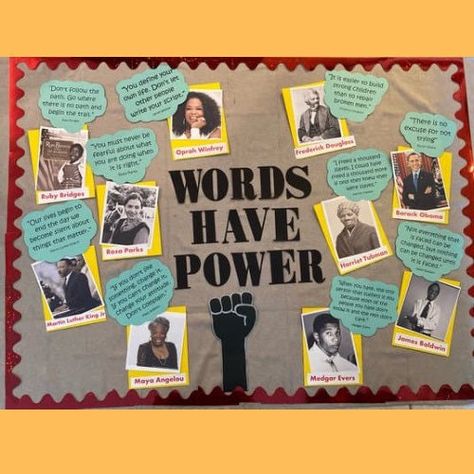 History Bulletin Board Ideas Middle School, High School English Classroom Decor Bulletin Boards, Dei Bulletin Board Ideas, Middle School Bulletin Boards History, Middle School History Classroom Decor Bulletin Boards, Think Like A Historian Bulletin Board, History Display Boards Secondary, History Bulletin Boards, Words Have Power