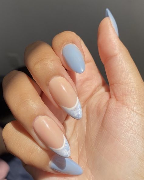 Very Light Blue French Tip Nails, Baby Blue Marble Nails, Marble French Tip, Light Blue Nail, Light Blue Nail Designs, Blue French Tips, Light Blue Nails, Baby Blue Nails, Blue Nail Designs