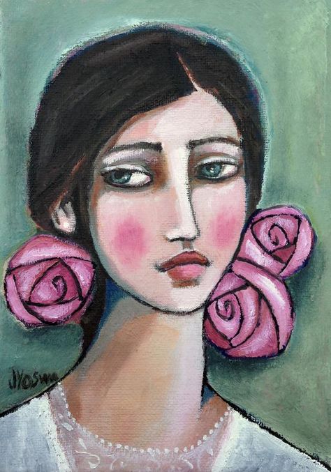 Paper Flowers in Her Hair by Jennifer Yoswa Pola Kardigan, Hundertwasser Art, Woman With Flowers, Flowers In Her Hair, Abstract Portrait, Hair Art, Happy Campers, Whimsical Art, Art Abstrait