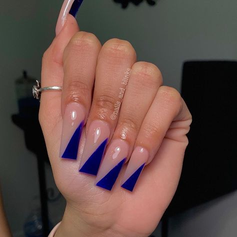 Blue Tapered Square Nails, French Tip Tapered Square, Royal Blue Nails, Chic Nail Designs, Long Square Nails, Tapered Square Nails, Square Nail, Red Acrylic Nails, Square Nail Designs