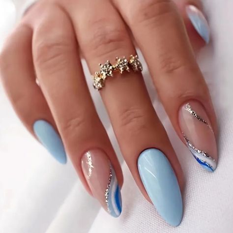 24 Reusable Press On Nails Reusable Color May Vary Due To Lighting Size One Size Condition New Reusable Comes With Mini Nail File And Glue Adhesive Strips Hoco Nails, Light Blue Nails, Baby Blue Nails, Blue Acrylic Nails, Classy Acrylic Nails, Blue Nail Designs, Blue Nail, Nagel Inspo, Dipped Nails