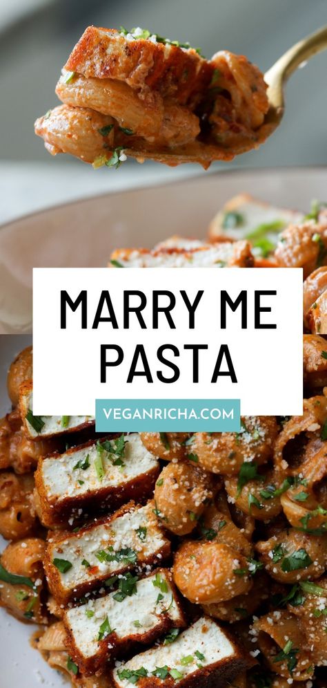 Marry me pasta with a smoky, creamy sauce topped with seared, sliced tofu is an easy meal that is absolutely addictive. Soy-free, nut-free, and gluten-free options. Marry Me Pasta, Marry Me Chicken, Vegan Richa, Instant Pot Cookbook, Vegan Pasta Recipes, Pasta E Fagioli, Garlic Pasta, Vegan Parmesan, Tomato Pasta