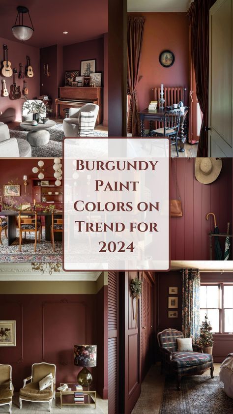 I don’t know if you’ve heard, but burgundy painted rooms are anticipated to be a major trend in the year 2024. I narrowed down favorite brownish red paint colors that I have come across in my “perfect red paint colors” hunt. I hoping to find the perfect color to paint my powder room... help me decide! Farrow And Ball Red Paint, Aged Wine Sherwin Williams, Dark Red Dining Room Walls, Best Maroon Paint Color, Farrow And Ball Burgundy, Burgundy Hallway Ideas, Benjamin Moore New London Burgundy, Dark Auburn Sw Paint, Rockwood Dark Red Sherwin Williams