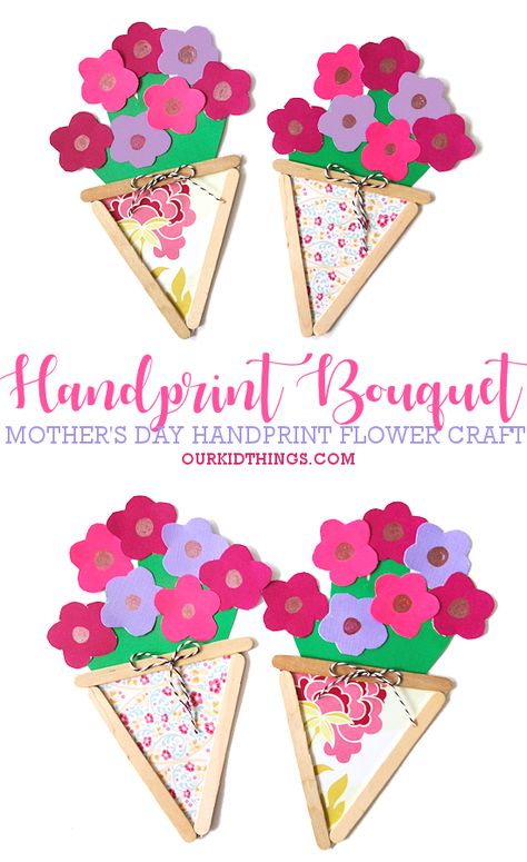 Mother's Day Handprint Flower Bouquet Craft Mexican Mothers Day Gifts Diy, Mothers Day Paper Crafts, Majcin Dan, Handprint Flower Bouquet, Handmade Mothers Day Cards, Flower Bouquet Craft, Handprint Flower, Bouquet Craft, Assistant Teacher