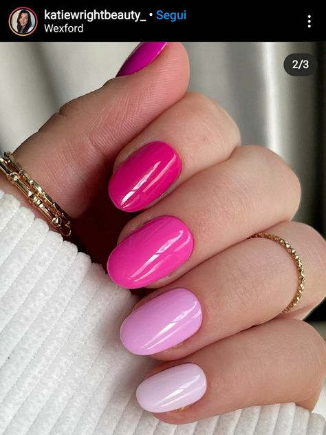 Pink Nails Wedding Guest, Pink Nails Light To Dark, Different Shade Pink Nails, Multi Pink Nails, Two Tone Pink Nails, Gradient Pink Nails, Different Shades Of Pink Nails, Multi Coloured Nails, Shades Of Pink Nails