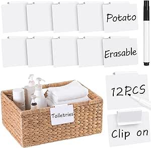 Utron 12pcs White Basket Labels, 3.5x2.7” Basket Labels Clip On, Bin Labels Clip On, Removable PVC Clip On Labels for Storage Bins Label Holders Labels For Storage Bins, Label Clips, Basket Labels, Bin Labels, White Basket, Plastic Crates, White Baskets, Plastic Items, Office Products