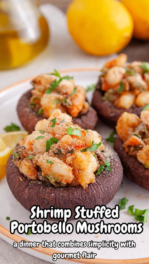 Delight in these Shrimp Stuffed Portobello Mushrooms, a savory twist on classic portobello mushroom recipes! Perfect as a main dish or a fancy appetizer, these stuffed portabella mushrooms are filled with flavorful shrimp and spices. Explore this delicious take on mushroom burgers or try grilled portabella mushrooms for a delightful meal! Portabella Mushroom Burger, Portobello Mushroom Caps, Stuffed Portabella, Portabella Mushrooms Recipes, Shrimp Stuffed, Stuffed Portobello Mushrooms, Portobello Mushroom Recipes, Portabella Mushrooms, Mushroom Recipes Healthy