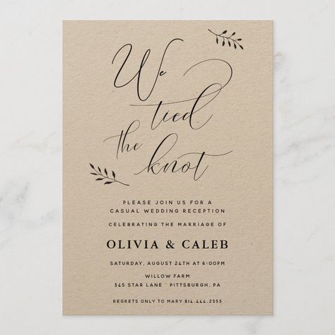 Reception Invites, Casual Wedding Reception, Casual Wedding Invitations, Nothing Fancy Just Love, Reception Only Invitations, Elopement Invitation, Tie The Knot Wedding, Elopement Reception, Reception Invitation