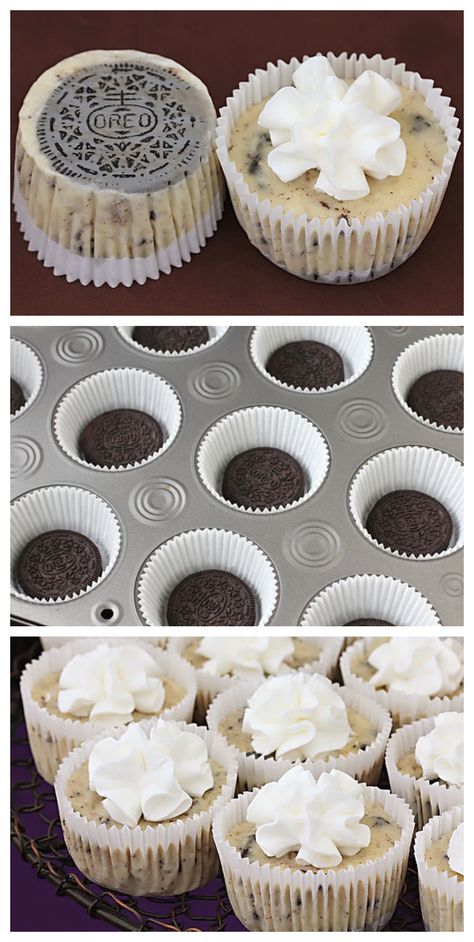 Oreo Cookie Mini Cheesecakes | gimmesomeoven.com #dessert Mini Oreo Cheesecake, Oreo Desserts, Brownie Bars, Diy Dessert, Dessert Oreo, Fest Mad, Cookies Cream, Stroopwafel, Oreo Recipes