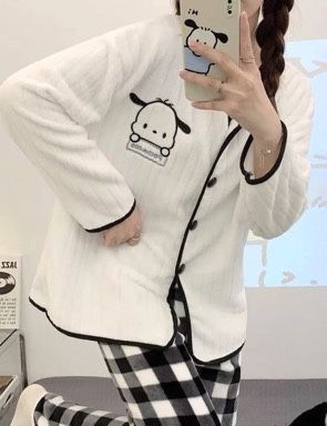 Sleepwear Women Pajamas Aesthetic, Pochacco Outfit Ideas, Pochacco Outfit, Pochacco Pajamas, Pochacco Clothes, Pochacco Shirt Target, Cute Pijamas Korea, Pajama Fashion, Checkered Pants