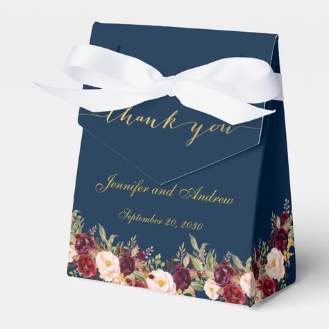 Red Floral Watercolor, Typography Overlay, Personalized Wedding Favor Box, Blue Color Background, Wedding Favor Box, Wedding Favor Boxes, Personalized Wedding Favors, Burgundy Floral, Navy Blue Color