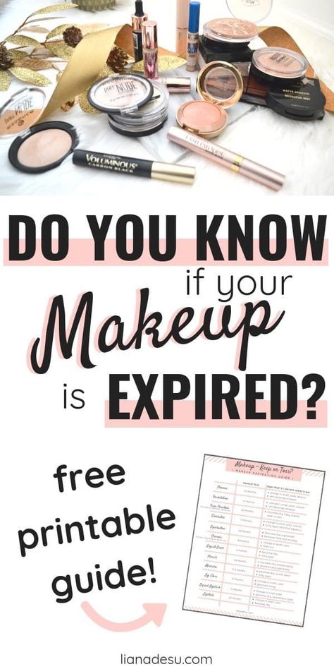 Do you know when your makeup is expired? When should you throw it out? Declutter your makeup collection by getting rid of old expired makeup with this makeup expiration guide! Free printable chart available! #makeup #expiration #guide Makeup And Skincare Organization, Makeup Expiration Guide, Begginers Makeup, Makeup Expiration, Chemical Free Makeup, How To Use Makeup, Must Have Makeup, Organization Makeup, Makeup For Older Women