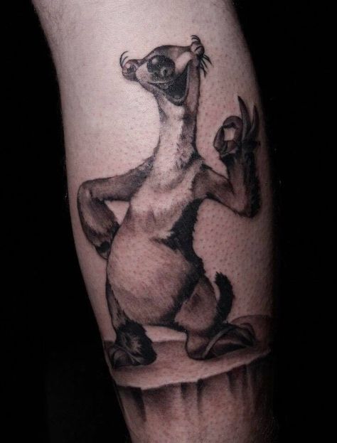 Ice Age Tattoo, Ice Age Sid, Age Tattoo, Black And Gray Tattoo, Tattoo Cartoon, Gray Tattoo, Cartoon Tattoo, Cartoon Tattoos, Ice Age