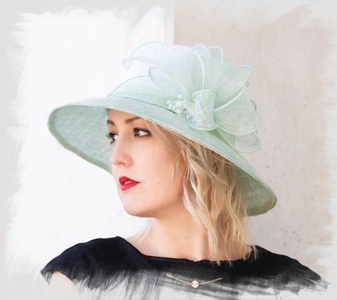 Bride Fascinator, Wide Brimmed Hat, Barbie Hat, Royal Ascot Hats, Ladies Hats, Ascot Hats, Light Mint Green, Melbourne Cup, Brimmed Hat