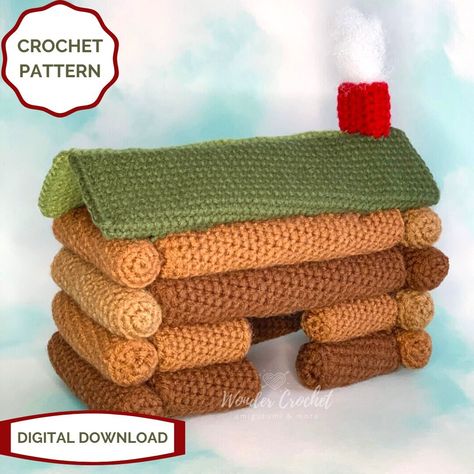 Log Cabin Crochet Pattern, Log Cabin Crochet, Cabin Crochet, Crochet Fall Decor, Cabin Diy, Fall Crochet Patterns, Crochet Terms, Basic Crochet, Crochet Food