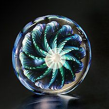 Purple, Blue & Green Paperweight by The Glass Forge (Art Glass Paperweight) (4.25" x 4.25") Dandelion Paperweight, Sandblasted Glass, Art Glass Paperweight, Rainbow Glass, Artful Home, Marble Art, Glass Marbles, Glass Paperweights, Paperweights