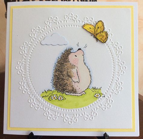 IMG_0995 | My second entry for this months Penny Black Satur… | Flickr Hedgehog Cards Handmade, Art Impressions Cards, Penny Black Cards, Penny Black Stamps, Black Stickers, Paper Smooches, Embossed Cards, Spring Cards, Digi Stamps