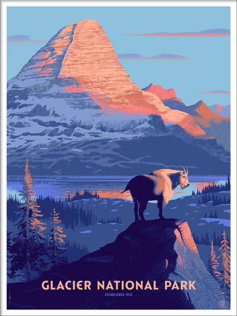 Glacier National Park (The Fifty-Nine Parks Print Series), Laurent  Durieux Posters Simple, Glacier Park, Screen Print Poster, National Park Posters, Glacier National, National Park Service, Glacier National Park, New Wall, Vintage Travel Posters