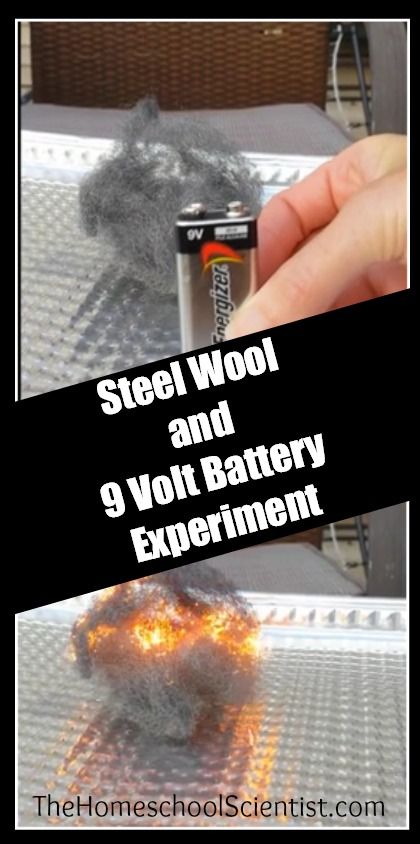 Steel Wool and 9 Volt Battery Experiment - The Home School Scientist Chemical Experiments High School, High School Chemistry Experiments, Electricity Physics, College Chemistry, Chemistry Activities, Science Electricity, Science Club, Collective Nouns, 8th Grade Science