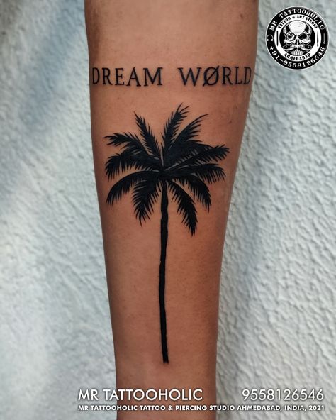 Tattoo Coconut Tree, Coconut Tree Tattoo Design, Coconut Tree Tattoo, Coconut Tattoo, Earth Galaxy, Tattoo Catalog, Dream Word, Patchwork Tattoo, World Tattoo