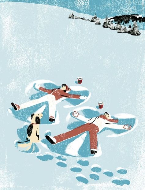 Snow Illustration Winter, Tatsuro Kiuchi, Angels Art, Japan Illustration, Winter Illustration, Contour Drawing, Snow Angels, Art Et Illustration, Winter Art