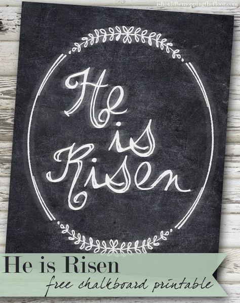 He is Risen /// Free Chalkboard Printable /// Two Sizes Available for Instant Download Easter Sayings, Chalkboard Art Quotes, Easter Chalkboard, Mopping The Floor, Resurrection Day, Chalkboard Printables, Chalkboard Lettering, Resurrection Sunday, Easter Printables Free