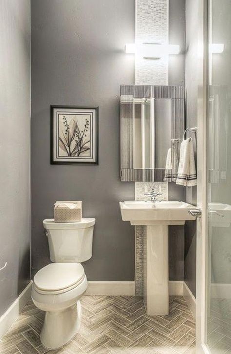 10 Gorgeous and Modern Powder Room Design Ideas #small #elegant #tiny #farmhouse #onbudget  We shares powder room design and decorating ideas in every style, including vanities, sinks, mirrors, decor and more. #bathroomdesignideas Modern Powder Room Design, Small Half Bathrooms, Powder Room Design Ideas, Modern Powder Rooms, Modern Powder Room, Powder Room Ideas, Powder Room Design, Small Bathroom Ideas On A Budget, Pedestal Sink