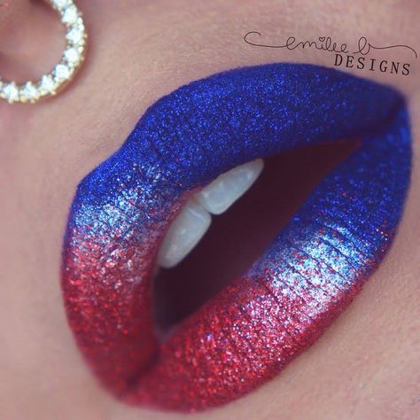 Patriotic Makeup, Sparkly Lips, July Makeup, 4th Of July Makeup, Make Up Designs, Lip Art Makeup, Homemade Lip Balm, Lipstick Art, How To Apply Lipstick