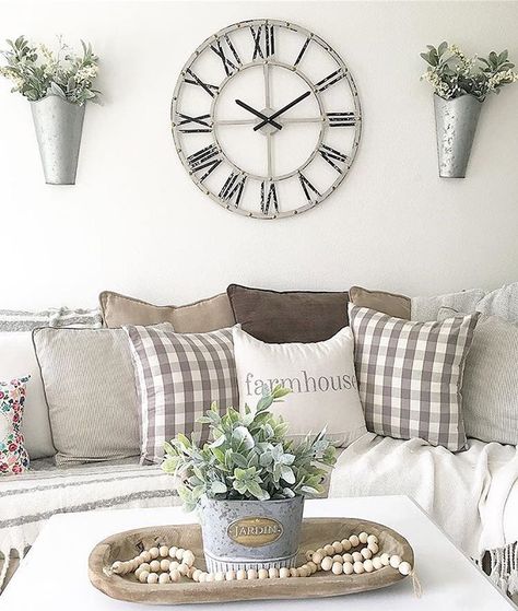 Living Room Wall Decor With Clock, Farmhouse Clock Wall Decor Living Room, Wall Decor With Clock, Clock Wall Decor Living Room, Clock Decor Ideas, Farmhouse Clock, Wall Clock Decor, Kirkland Home Decor, Farmhouse Wall Clock