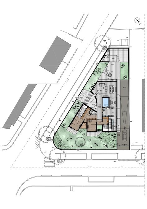 Triangular Architecture, Triangle House, Modern Villa Design, Container Architecture, Architectural Design House Plans, Villa Plan, Architecture Concept Drawings, San Pablo, Ground Floor Plan