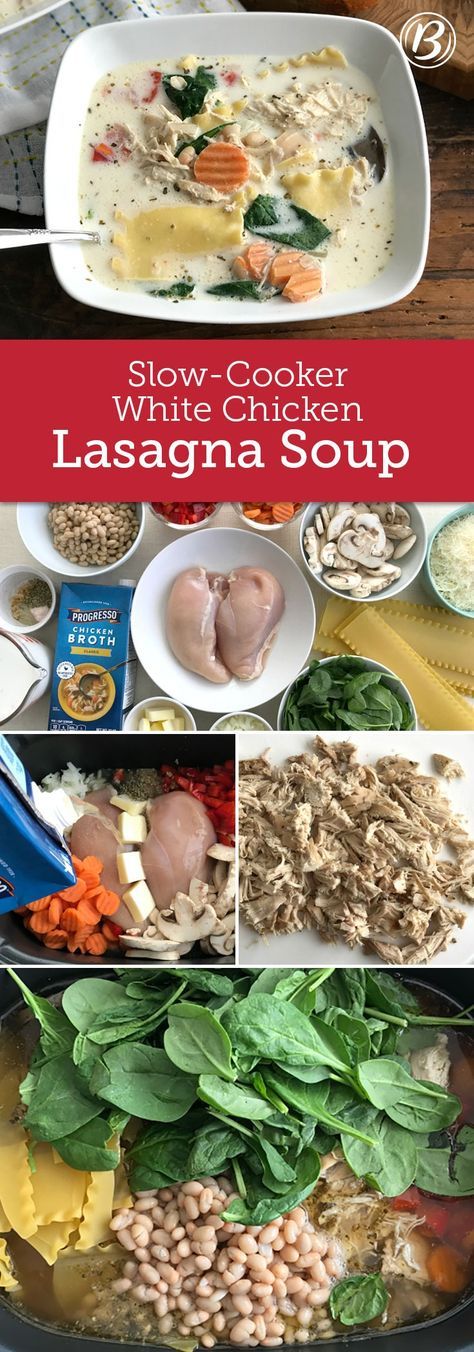 This hearty soup is an easy and comforting twist on lasagna. It’s filling enough to warm you on a winter day but it’s a soup you’ll crave even in the summertime, thanks to fresh veggies. Don’t have lasagna noodles on hand? Feel free to substitute in your favorite noodles. White Chicken Lasagna Soup, White Lasagna Soup, Chicken Lasagna Soup, Soup Lasagna, White Chicken Lasagna, White Lasagna, Crockpot Lasagna, Lasagna Noodles, Chicken Lasagna