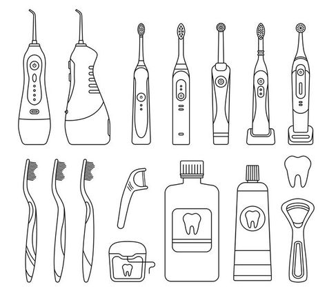 Oral Care Products, Brush Drawing, Dental Cleaning, Hygiene Products, Dental Floss, Paper Book, Neon Color, Oral Hygiene, Oral Care