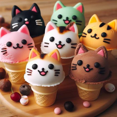 Cat Desert Ideas, Easy Cat Themed Desserts, Cat Themed Treats, Cat Inspired Food, Cat Themed Pastries, Cat Ice Cream, Candy Decorations Diy, Animal Birthday Cakes, Birthday Cakes For Teens