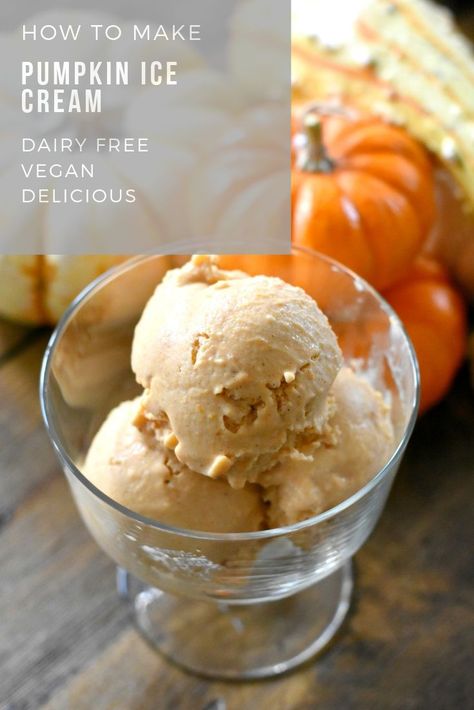 This easy healthy vegan pumpkin ice cream recipe is gluten free, dairy free, and delicious! It is perfect to enjoy alone, but I love it on top of some warm apple crisp. This is the perfect healthy ice cream recipe to enjoy all fall long. #vegan #icecream #pumpkinspice #glutenfree #dessert #vegandessert Reeses Pie, Vegan Pumpkin Ice Cream, Pumpkin Ice Cream Recipe, Pudgy Pie, Pie Ideas, Mincemeat Pie, Gluten Free Pumpkin Recipes, Pumpkin Pie Ice Cream, Pie Chocolate