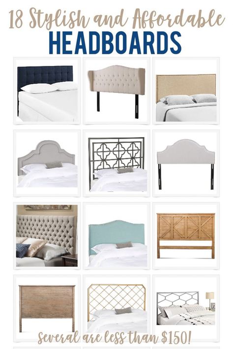 A collection of 18 stylish and affordable headboards. A great way to get a designer look for a cheap price point. Linen headboard, metal headboard, wood headboard, tufted headboard. Metal Headboard Bedroom, Linen Headboard Bedroom, Affordable Headboards, Hotel Bedroom Decor, Beautiful Bed Designs, Headboard Wood, Headboard Shapes, California King Headboard, Linen Headboard