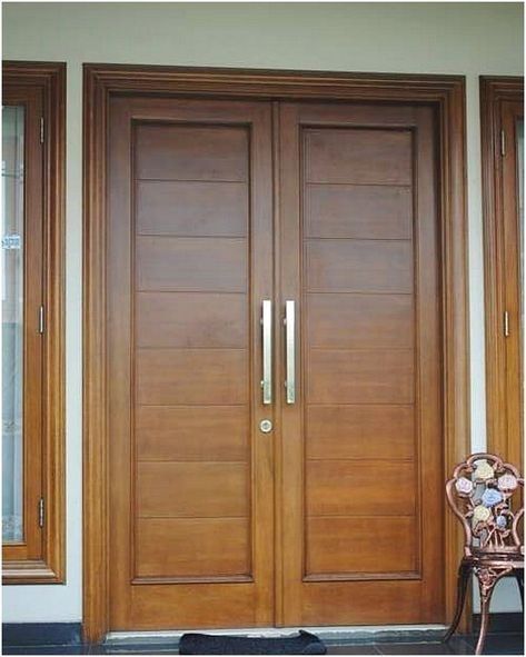 Pintu Ganda, Pintu Interior, Wooden Door Entrance, Wooden Double Doors, House Front Door Design, House Main Door Design, Door Design Photos, Front Door Design Wood, Door Handle Design