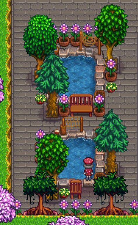 Stardew Valley Inspiration Farm, Stardew Valley Pond Layout, Stardew Valley Farm Layout Co-op, Stardew Valley Stable Ideas, Stardew Valley Grange Display, Stardew Wine Shed, Stardew Valley Pond Ideas, Stardew Valley Farm Decoration Ideas, Beehive Stardew Valley