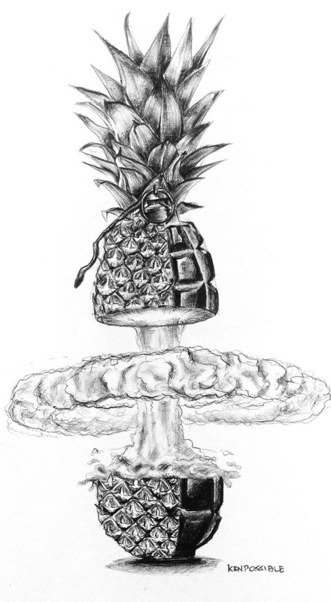 A pineapple and a grenade combined to make a nuclear explosion Nuclear Explosion Tattoo, Pineapple Tattoo Design, Pineapple Skull Tattoo, Nuclear Tattoo, Pineapple Tattoo Ideas, Pineapple Tattoos, Pineapple Skull, Pizza Tattoo, Honeycomb Tattoo