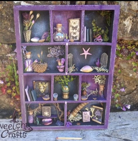 Miniature Display Ideas, Apocathery Cabinet, Room Box Miniatures, Miniature Display, Diy Doll Miniatures, Halloween Miniatures, Witchy Crafts, Shadow Box Art, Miniature Diy