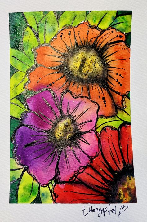 Blossoms for Cassie Mixed Media Art Tutorial | Tracy Weinzapfel Watercolor Art Tutorial, Flower Watercolor Art, Quick Art, Watercolor Journal, Interactive Art, Watercolor Palette, Watercolor Art Lessons, Journal Page, Art Drawings Sketches Creative