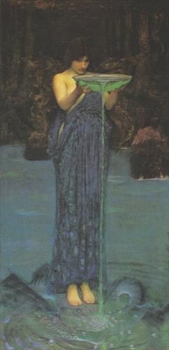 "Circe Invidiosa', Waterhouse. To see it close up, and see the malevolent look in the eyes...not to mention the intensity of the colour of the water. I haven't seen a digital picture yet of this painting that even comes CLOSE to matching that colour... Circe Invidiosa, Waterhouse Paintings, John Waterhouse, John Everett Millais, John William Waterhouse, Hedge Witch, Pre Raphaelite, Sea Art, Oil Painting Reproductions