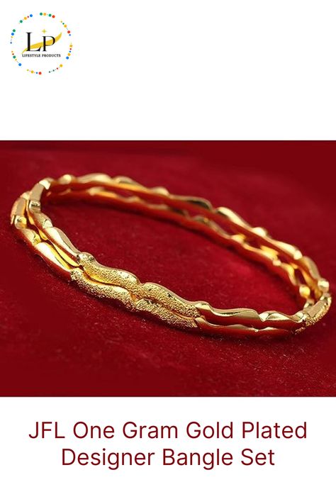 JFL - Jewellery for Less - Girls, Women's Traditional Ethnic One Gram Gold Plated Designer Bangle Set. Material Gold Plated Colour Gold Brand JFL - Jewellery for Less Style Design2 -2.4 Age Range (Description) Adult Bangles And Bracelets, Ladies Bangles, Gold Plated Bangles, Bangle Designs, Gold Branding, Bangle Set, Set For Women, In Fashion, Gold Plate