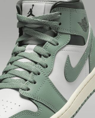 The Air Jordan 1 Mid brings full-court style and premium comfort to an iconic look. Its Air-Sole unit cushions play on the hardwood, while the padded collar gives you a supportive feel. Shown: Sail/Anthracite/Jade Smoke Style: BQ6472-130 Air Jordan 1 Mid Women, Jordan 1 High Top, Cute Nike Shoes, Cute Sneakers, Cute Nikes, Jordan 1 High, Air Jordan 1 Mid, Jordan 1 Mid, Dream Shoes