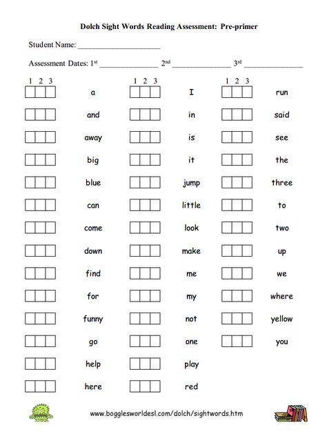 Pre-primer Sight Word Assessment Sight Words Assessment, Sight Word Assessment, Pre Primer Sight Words, Preschool Sight Words, Reading Assessment, Dolch Words, Word Walls, Sight Word Reading, Dolch Sight Words