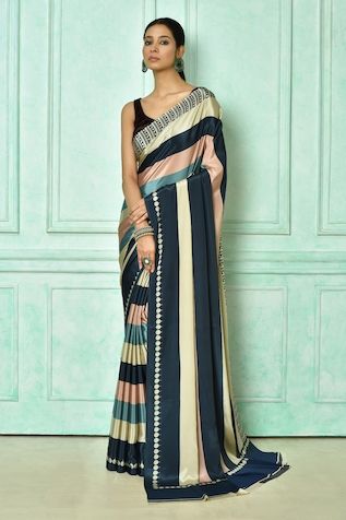 Buy Beige Saree Chinon Embroidered Gotapatti Scallop Neck Border With Gota Blouse For Women by The Home Affair Online at Aza Fashions. Best Designer Sarees, Brocade Saree, Organza Embroidery, Indian Designer Sarees, Modern Saree, Royalty Aesthetic, India Fashion Week, Designer Sarees Collection, Latest Designer Sarees