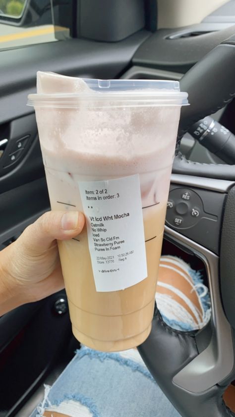 Oat Milk Starbucks Drinks Order, Oat Milk Starbucks Drinks, Starbucks Oatmilk Drinks, Iced White Chocolate Mocha, Iced White Mocha, Starbucks Strawberry, Starbucks Secret Menu Recipes, White Chocolate Mocha, Iced Starbucks Drinks