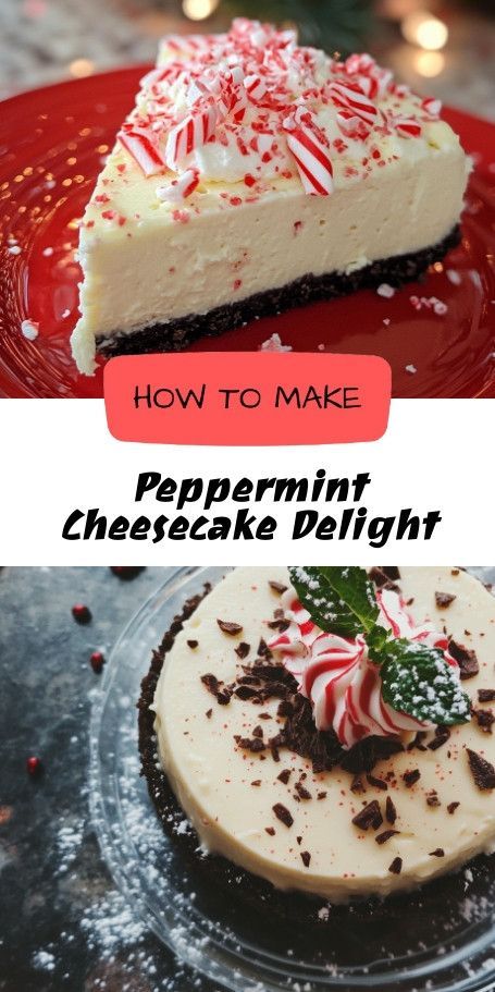 Peppermint Cheesecake Delight: A Festive Holiday Treat Indulge in the creamy, refreshing flavors of our Peppermint Cheesecake Delight, the perfect dessert for your holiday gatherings! This dreamy cheesecake, topped with whipped cream and crushed peppermint candies, will become a new favorite tradition. Easy to make and sure to impress your guests—sweeten your celebrations with this delightful recipe! #PeppermintCheesecake #HolidayDesserts #MintyDelight Cheesecake Delight, Crushed Peppermint, Peppermint Cake, Peppermint Cheesecake, Peppermint Candies, Holiday Eating, White Chocolate Raspberry, Cookie Crumbs, Chocolate Raspberry