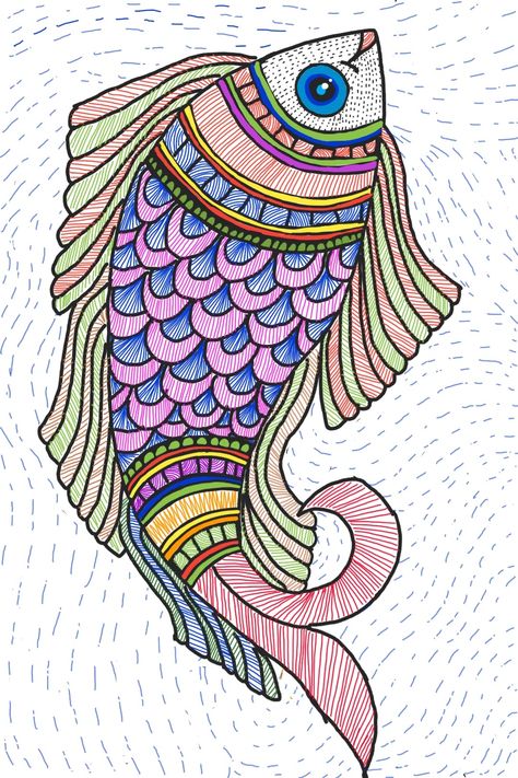 Fish Mandala Art, Fish Mandala, Line Art Lesson, Madhubani Paintings, Aari Design, Sketch Pen, Fabric Painting Techniques, Boho Art Drawings, Mandala Art Therapy